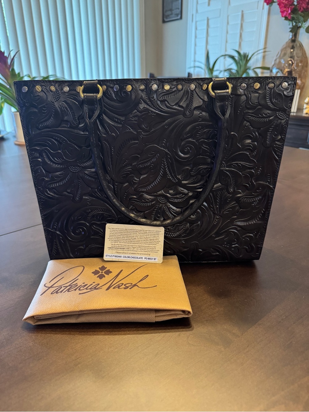 Patricia Nash Black Embossed Leather Tote with Gold-Tone Hardware